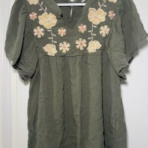 Hayden Girls Olive Green floral embroidered Top